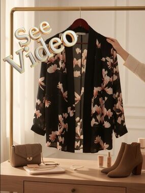 Aritzia Babaton Harper Open Cardigan Pink Blossom Floral See Measurements